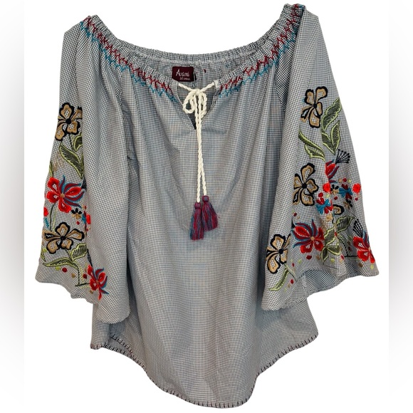 NWT Avani Del Amour Off Shoulder Floral Tassel Tie Blouse, Size Small - Picture 1 of 12
